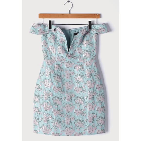 Lulu's Blue Pink Floral Jacquard Mini Dress Size Medium NWT - Picture 1 of 9